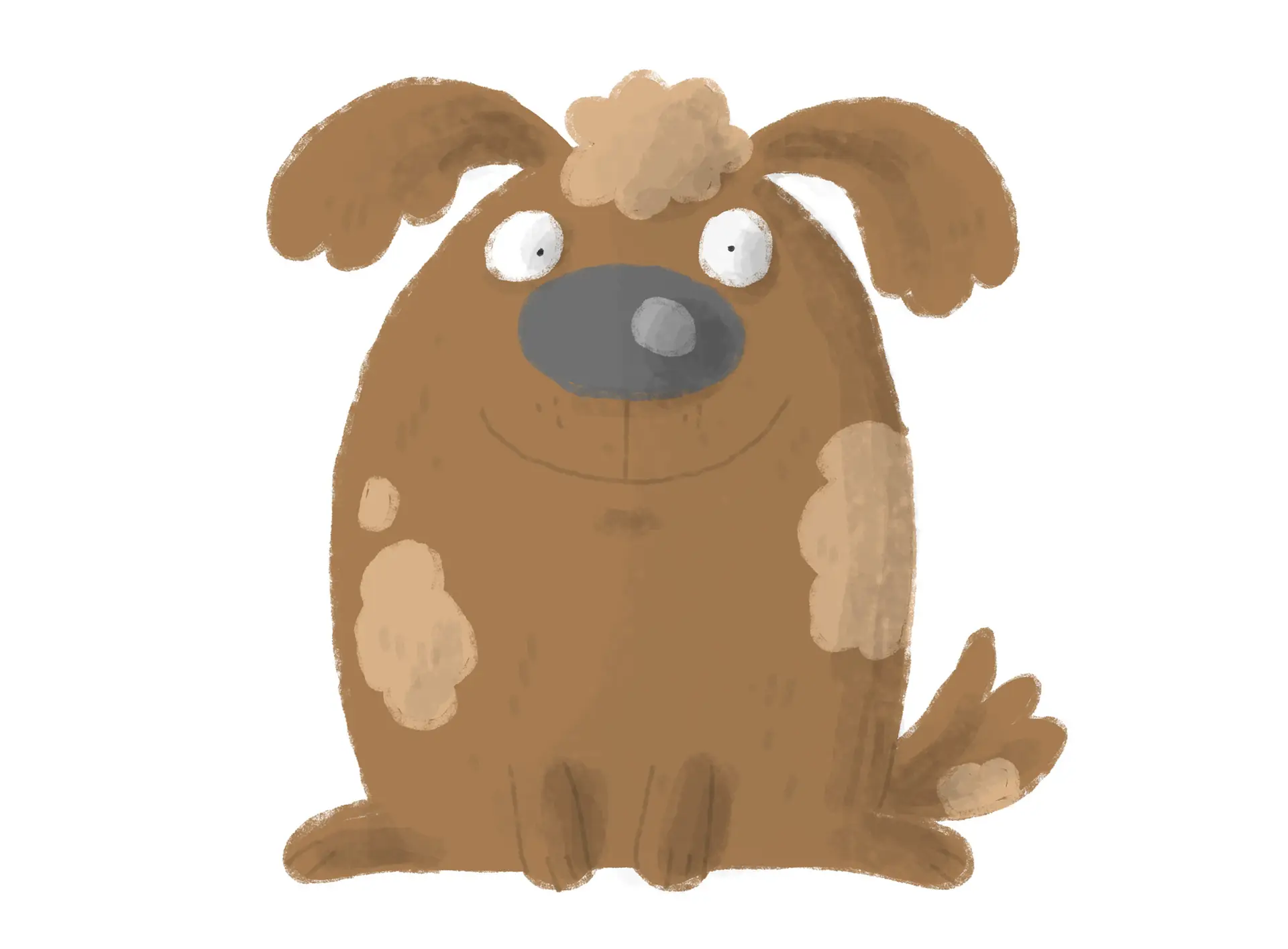 A happy (cartoon) dog waiting for its dog groomer, Angie's Poochie Parlour
